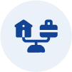 Symbol für das Berufsleben, dargestellt als Waage mit einem Haus und einem Koffer