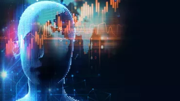 Abstrakte Darstellung eines digitalen Gesichts mit Datenvisualisierung.