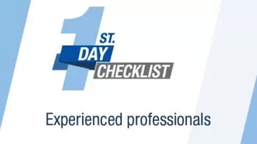 Grafik mit der Aufschrift '1st Day Checklist' und 'Experienced professionals'.