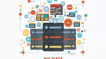 Grafik von Servern und Daten-Symbolen mit der Aufschrift 'Big Data'.