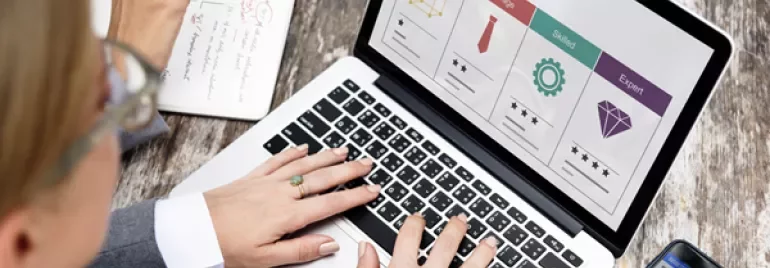 Person arbeitet am Laptop mit Skills-Diagramm.