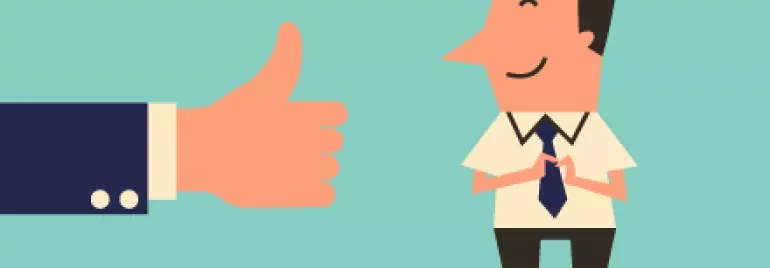Illustration mit Daumen hoch und fröhlicher Person