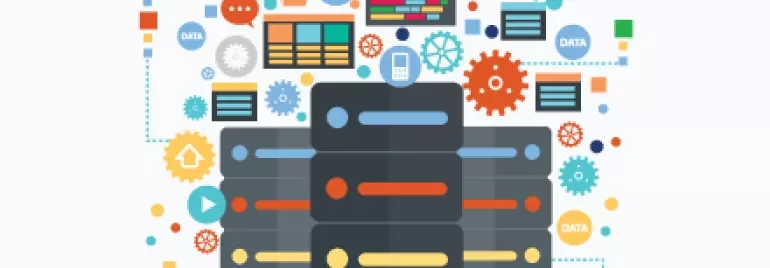 Grafik von Servern und Daten-Symbolen mit der Aufschrift 'Big Data'.