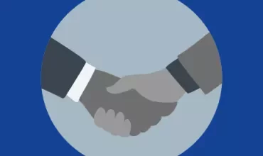 Grafik eines Händedrucks vor blauem Hintergrund.